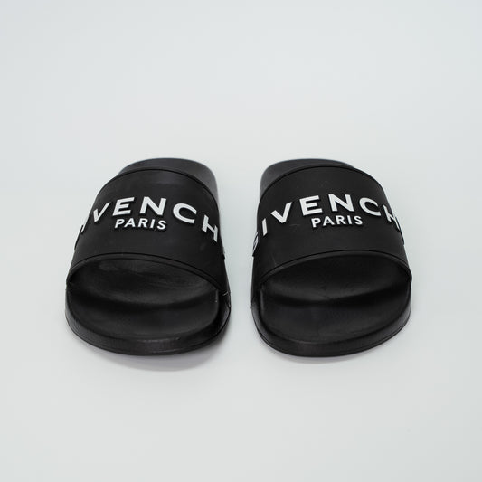 Givenchy Paris Black Logo Slide Sandals