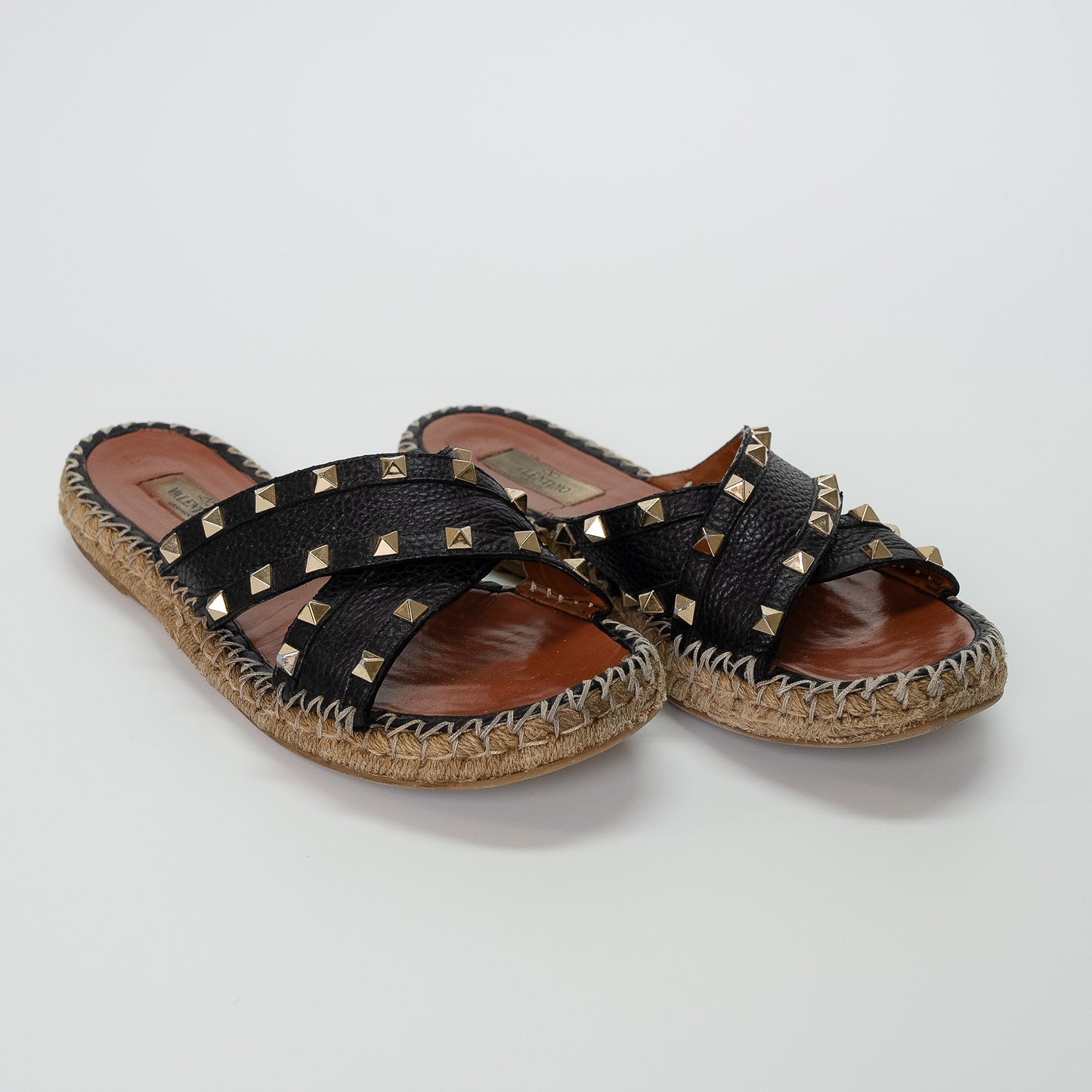 Valentino Garavani Rockstud Black Criss Cross Espadrille Sandals