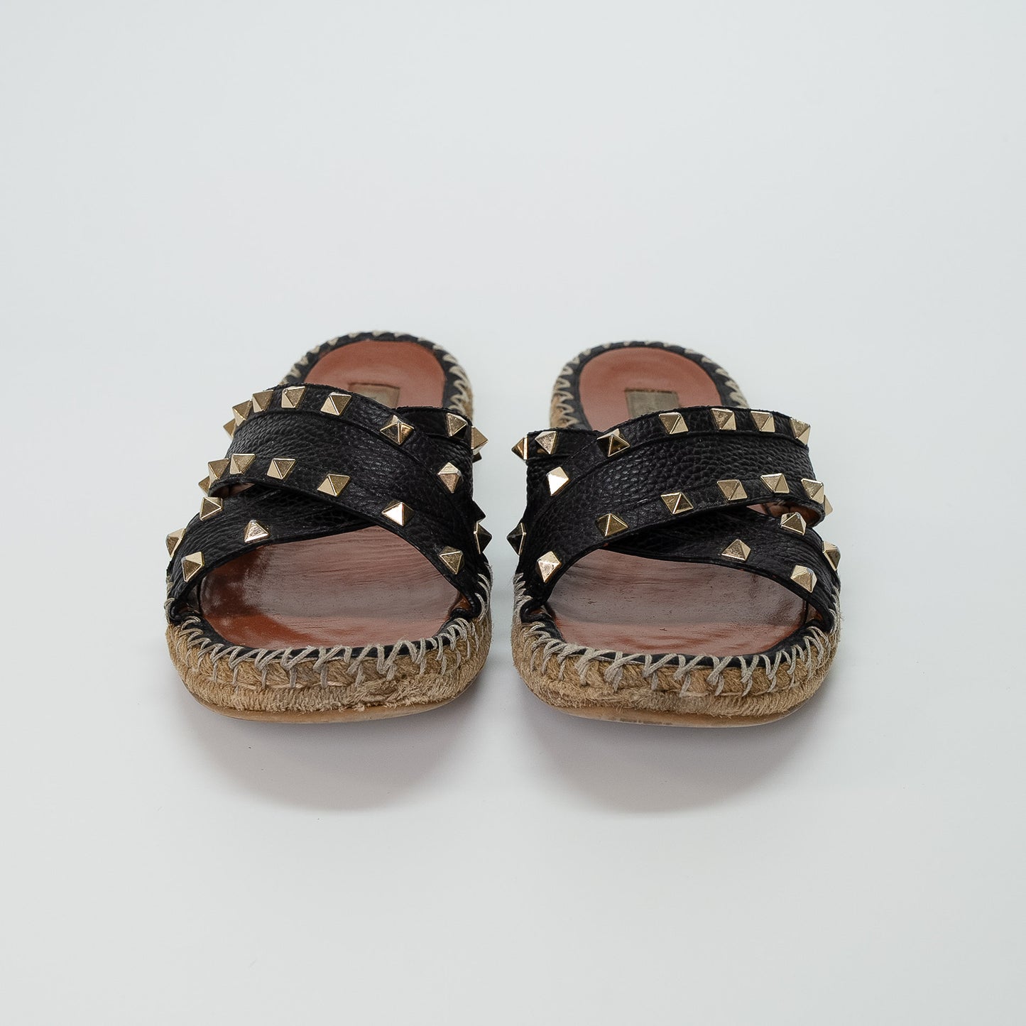 Valentino Garavani Rockstud Black Criss Cross Espadrille Sandals