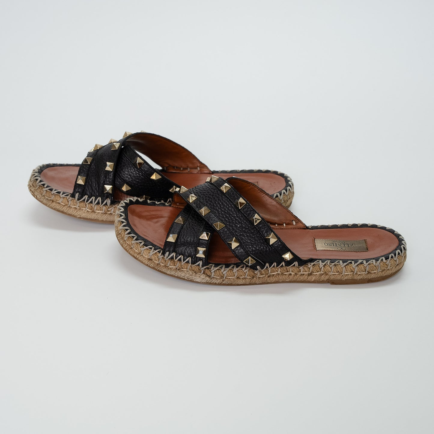 Valentino Garavani Rockstud Black Criss Cross Espadrille Sandals