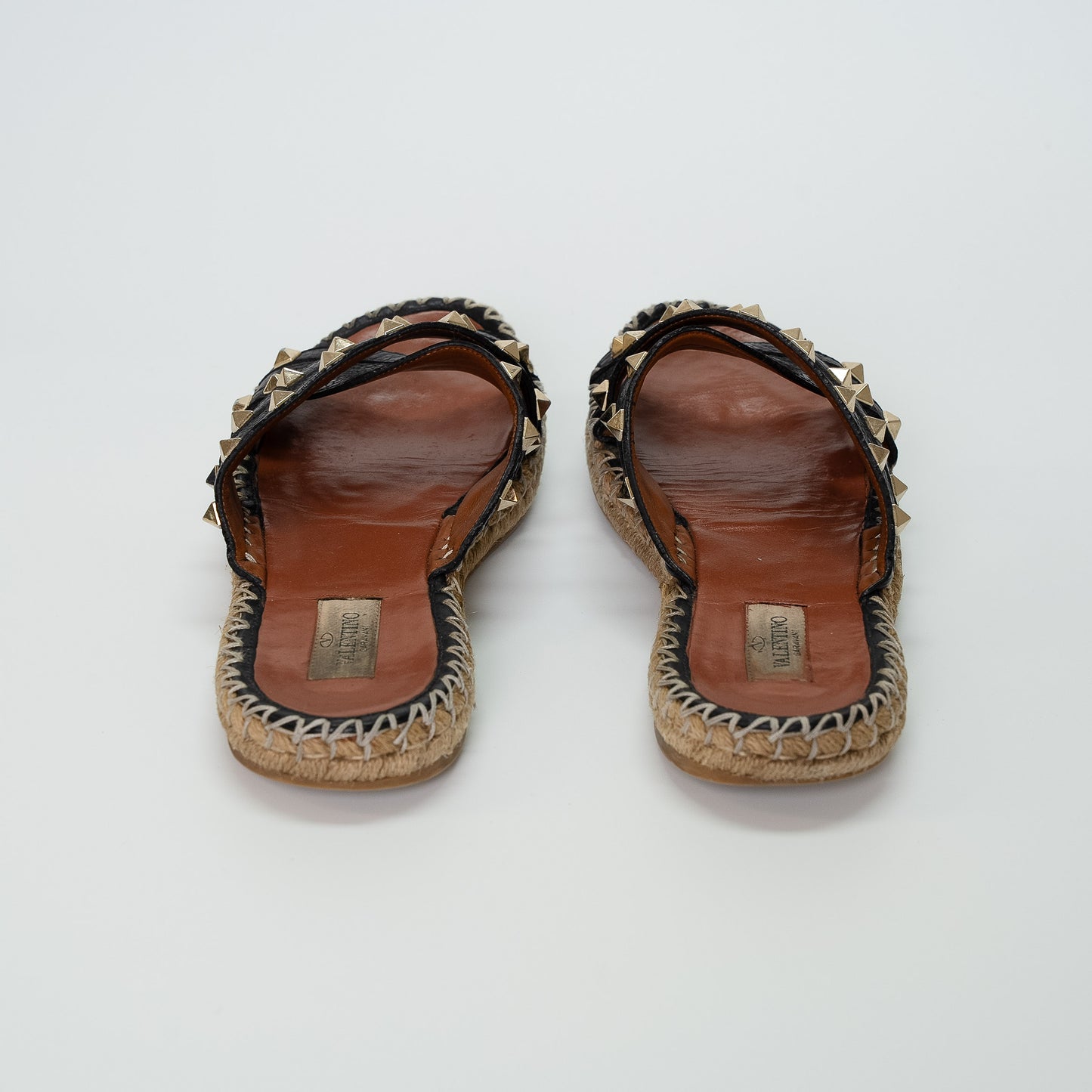 Valentino Garavani Rockstud Black Criss Cross Espadrille Sandals