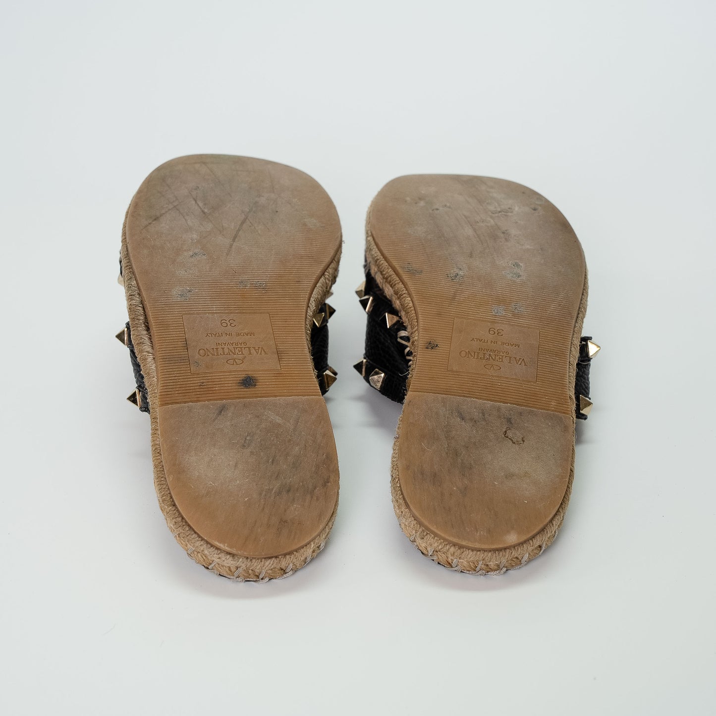 Valentino Garavani Rockstud Black Criss Cross Espadrille Sandals