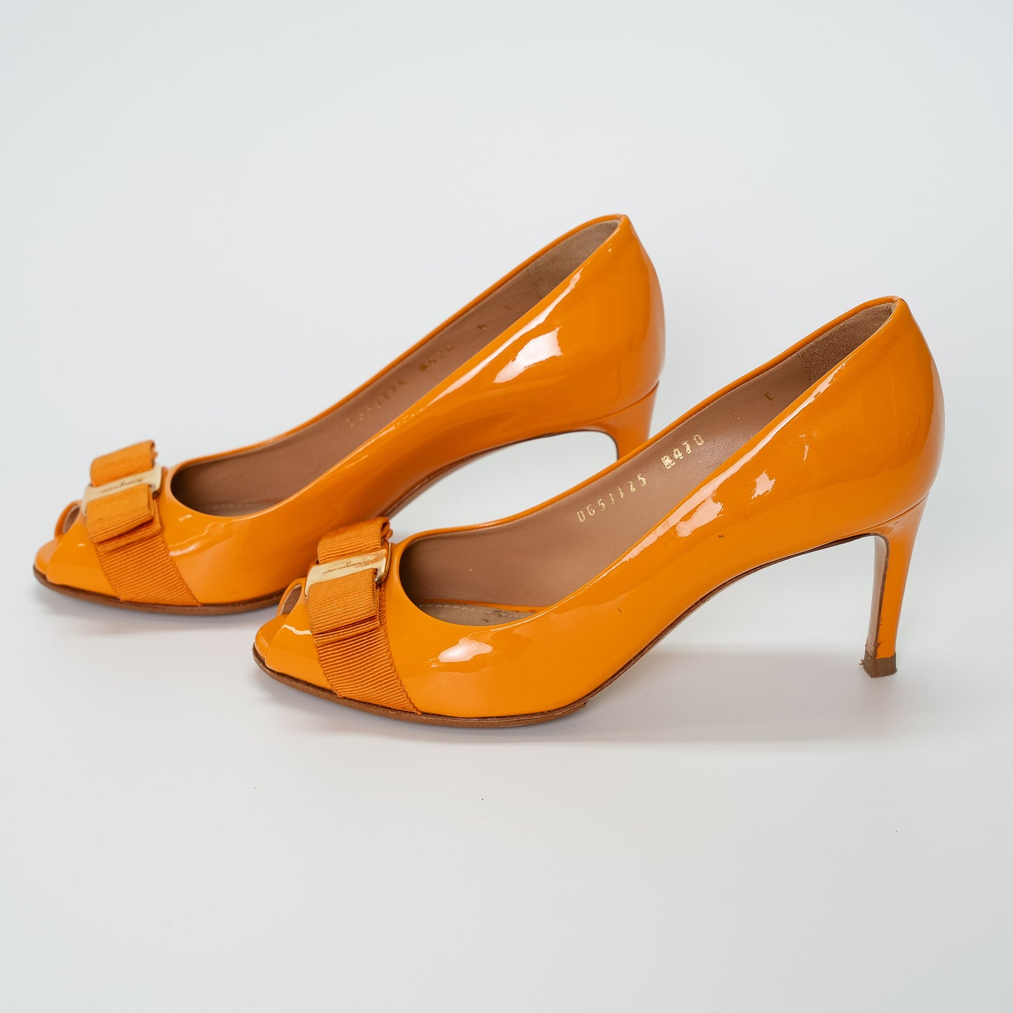Salvatore Ferragamo Orange Patent Vara Bow Flats