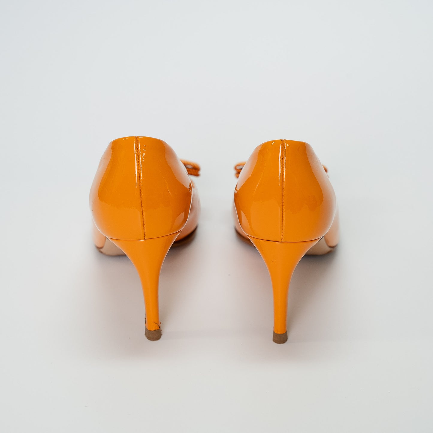 Salvatore Ferragamo Orange Patent Vara Bow Flats