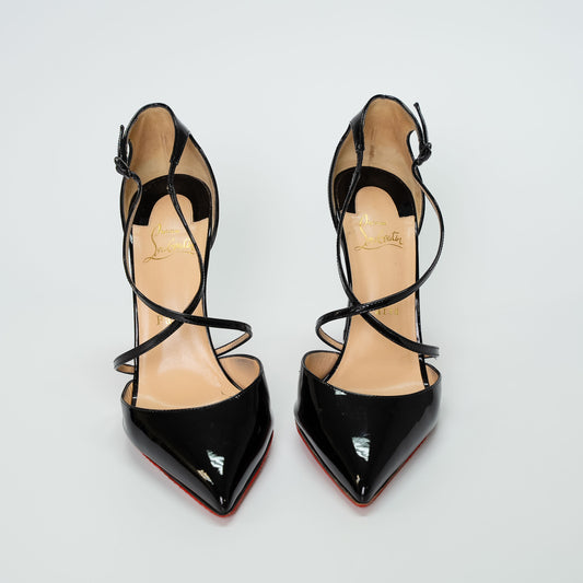 Christian Louboutin Black Patent Cross Blake Heels
