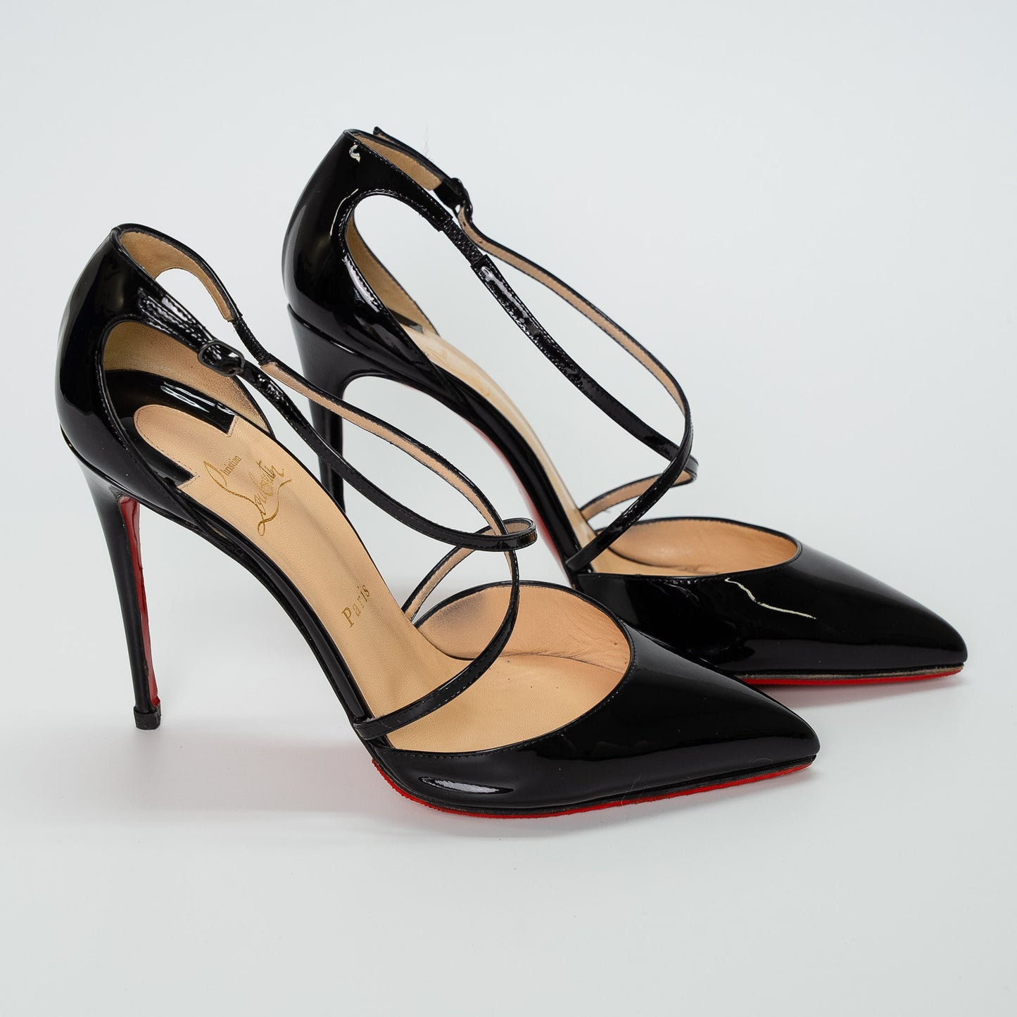 Christian Louboutin Black Patent Cross Blake Heels