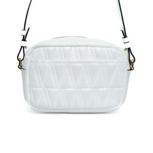 Versace White Quilted Leather Camera Crossbody Bag