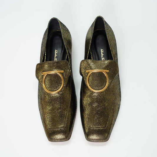 Salvatore Ferragamo Oro Lamb Land Loafers