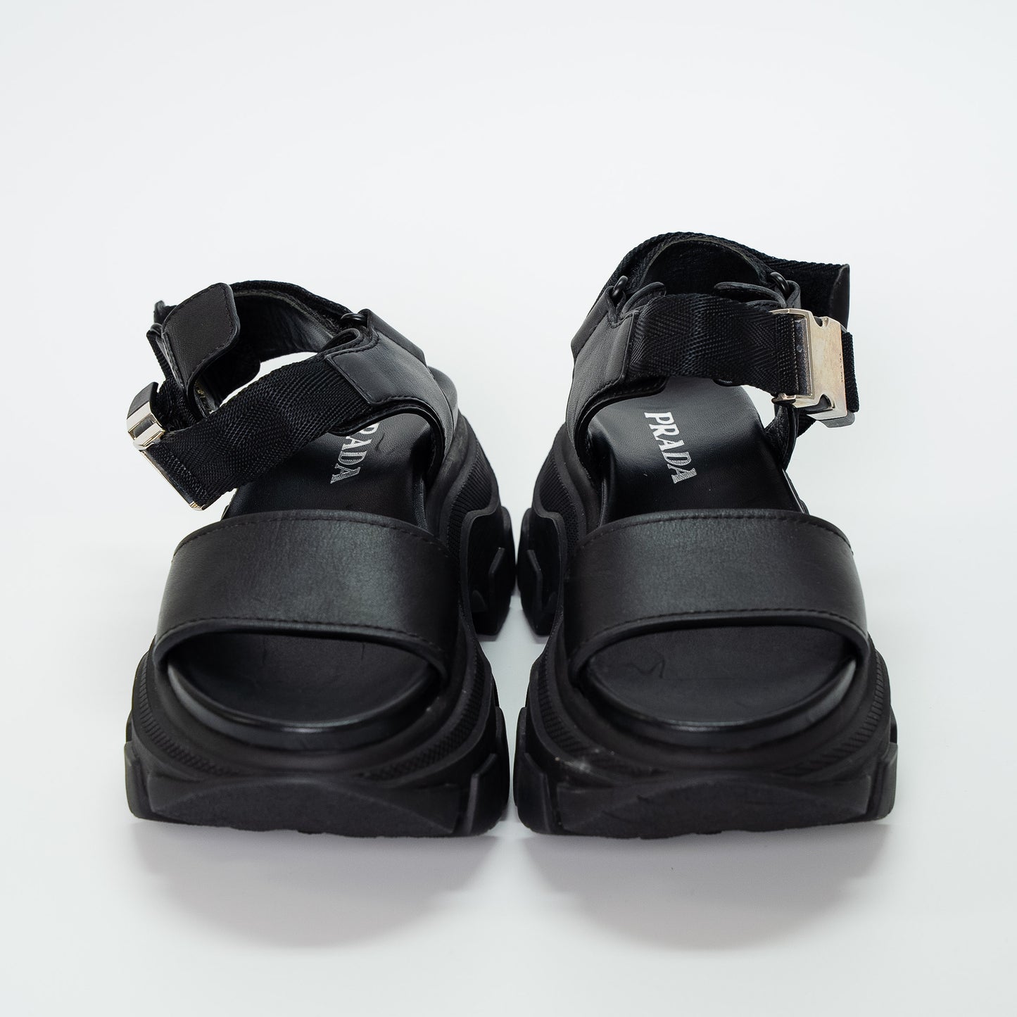 Prada Black Leather Platform Sandals