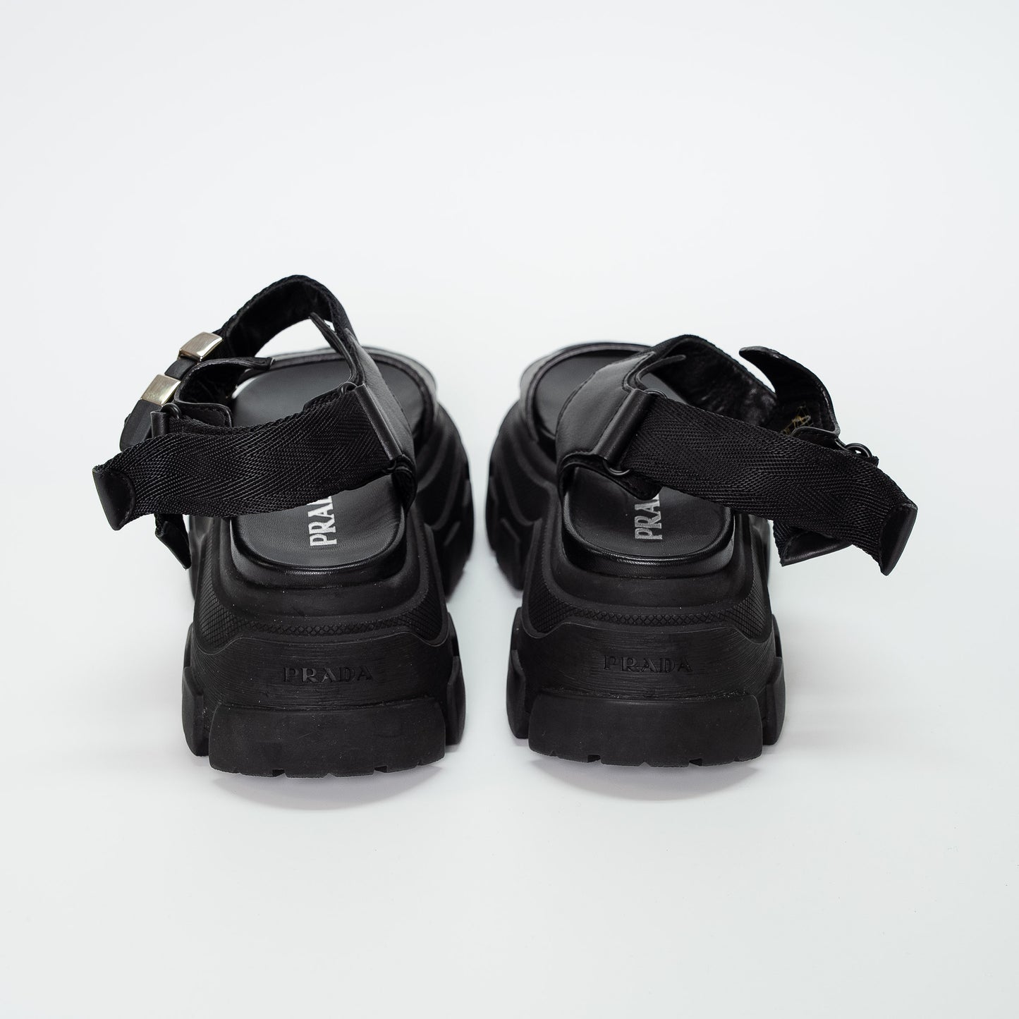 Prada Black Leather Platform Sandals