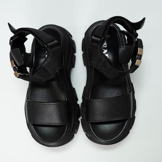 Prada Black Leather Platform Sandals