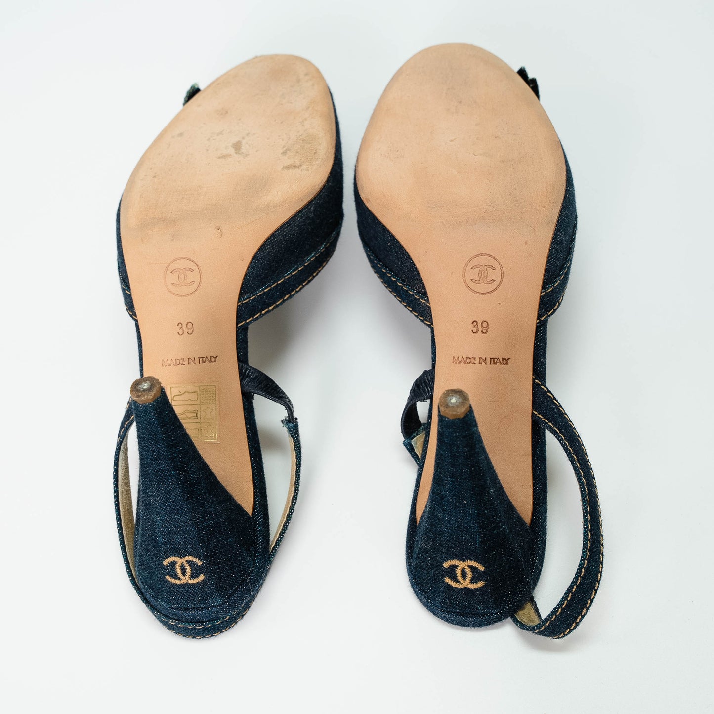 Chanel Camellia Denim Slingback Heels