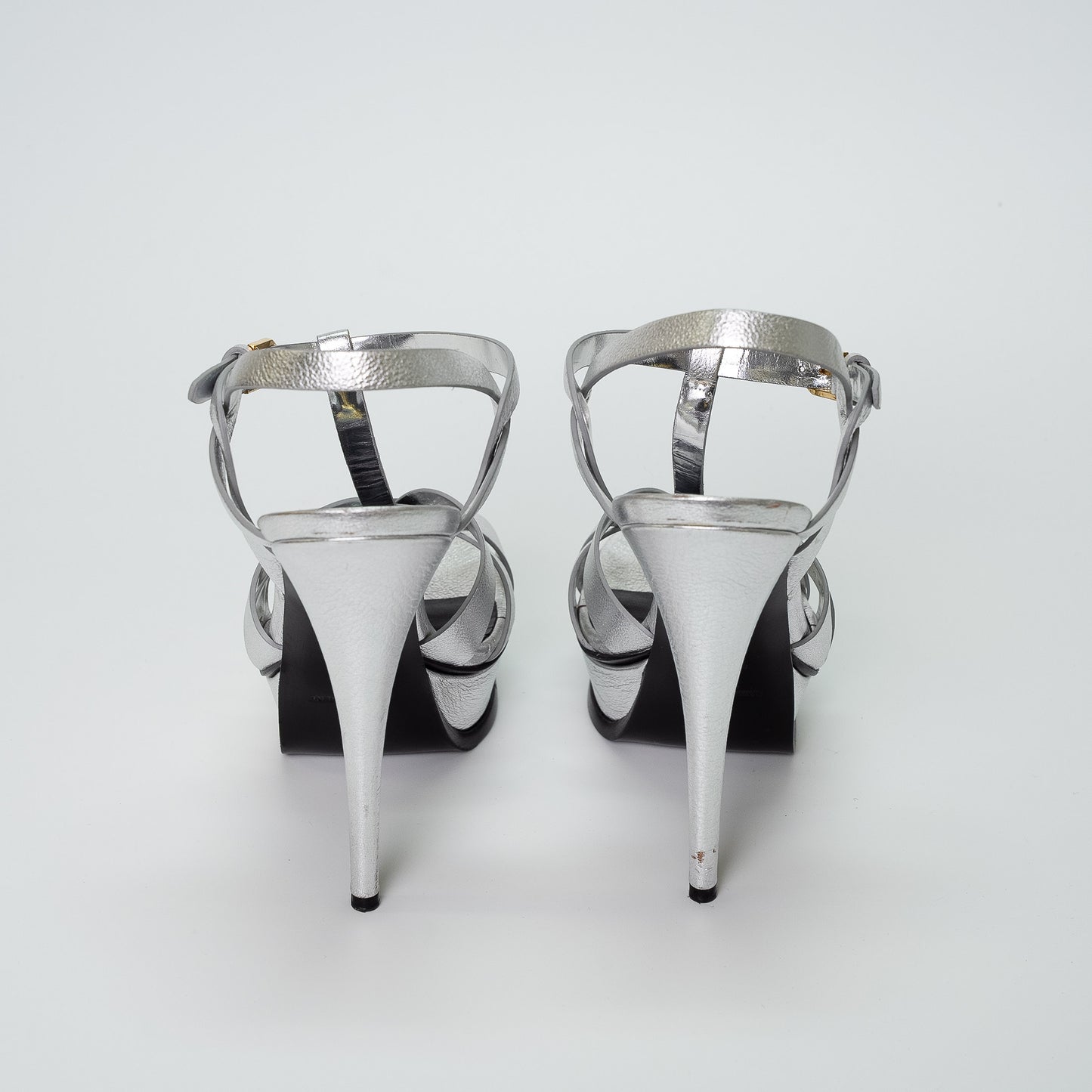 Saint Laurent Tribute 105 Metallic Silver Platform Sandals
