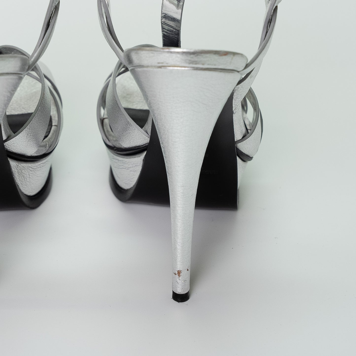 Saint Laurent Tribute 105 Metallic Silver Platform Sandals