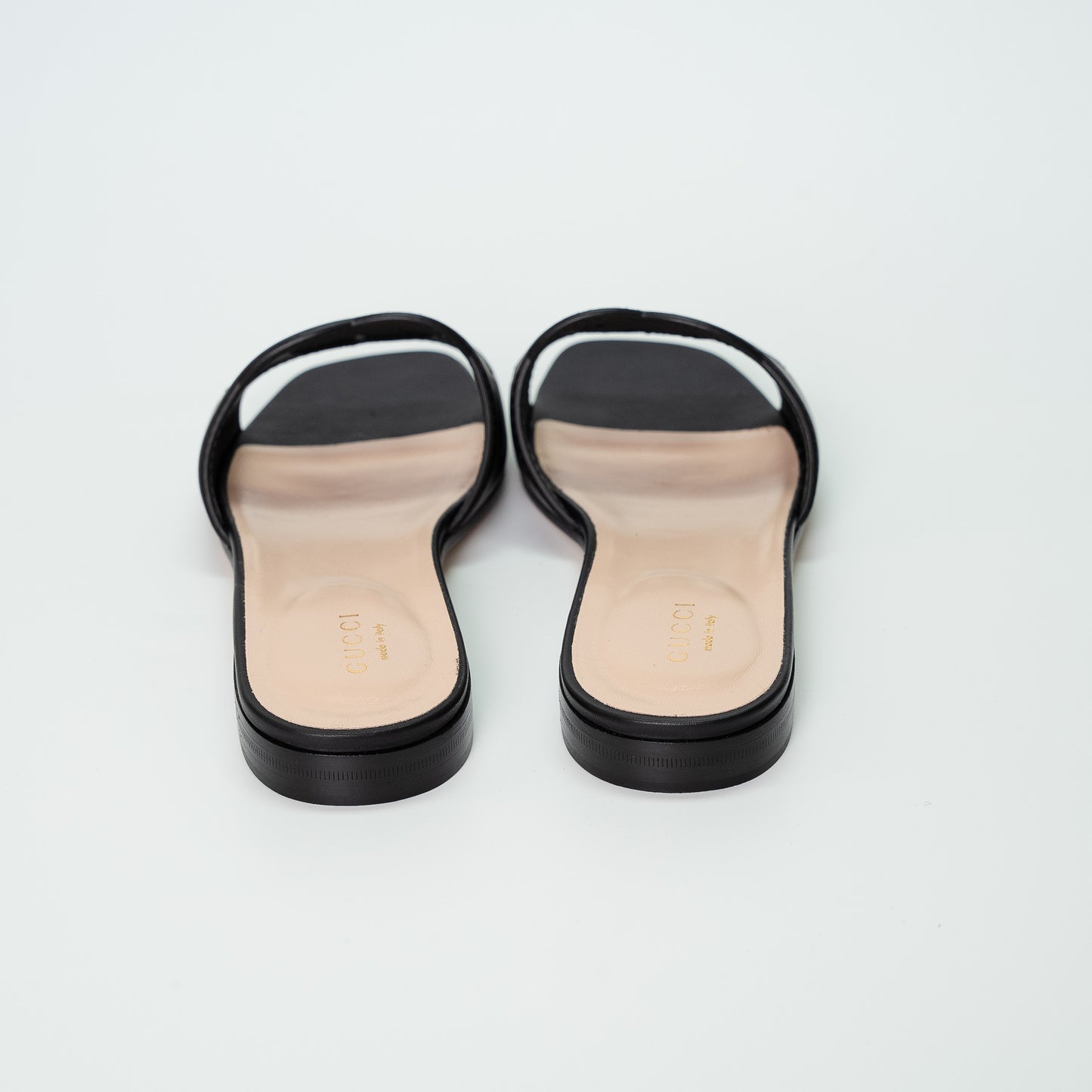 Gucci Black Leather GG Slide Sandals