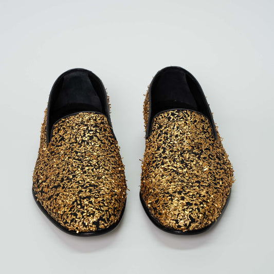 Manolo Blahnik Mario Gold Embellished Loafers