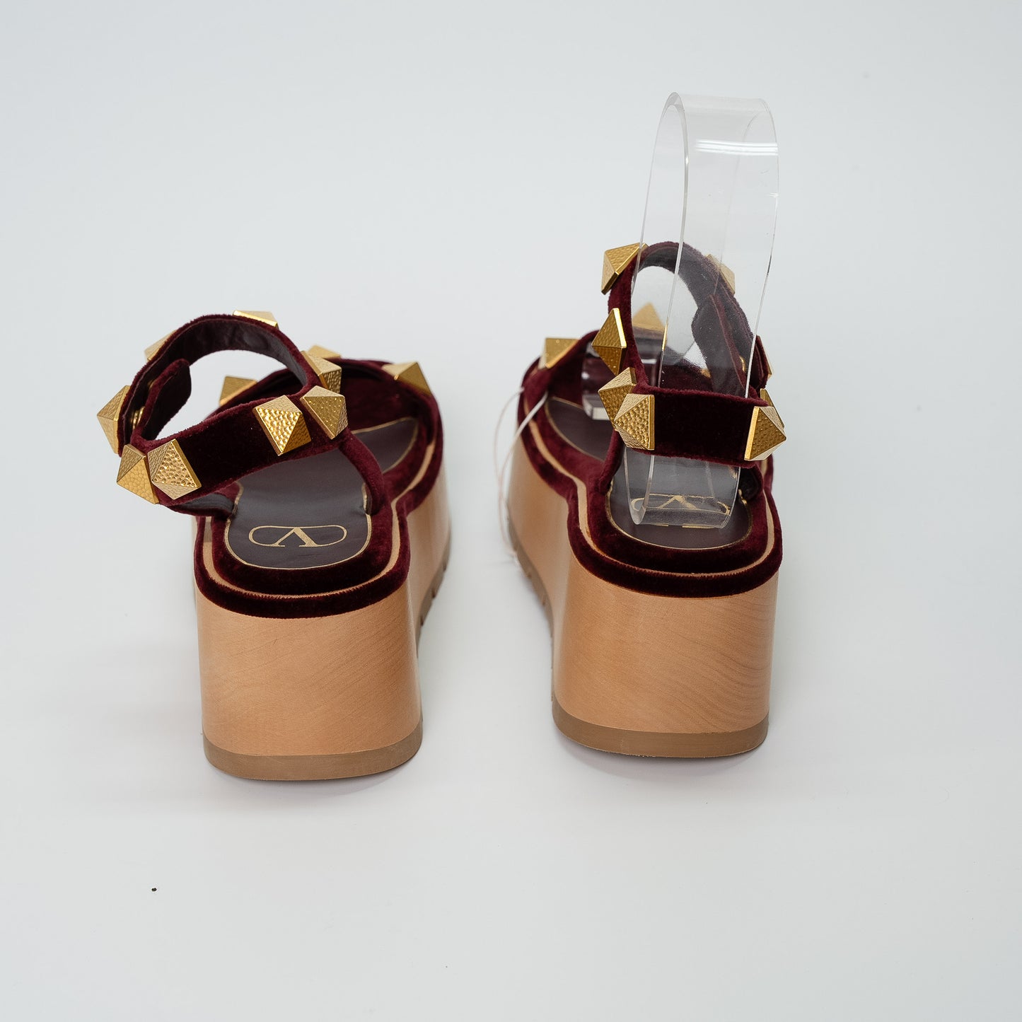 Valentino Garavani Burgundy Roman Stud Velvet Platform Sandals
