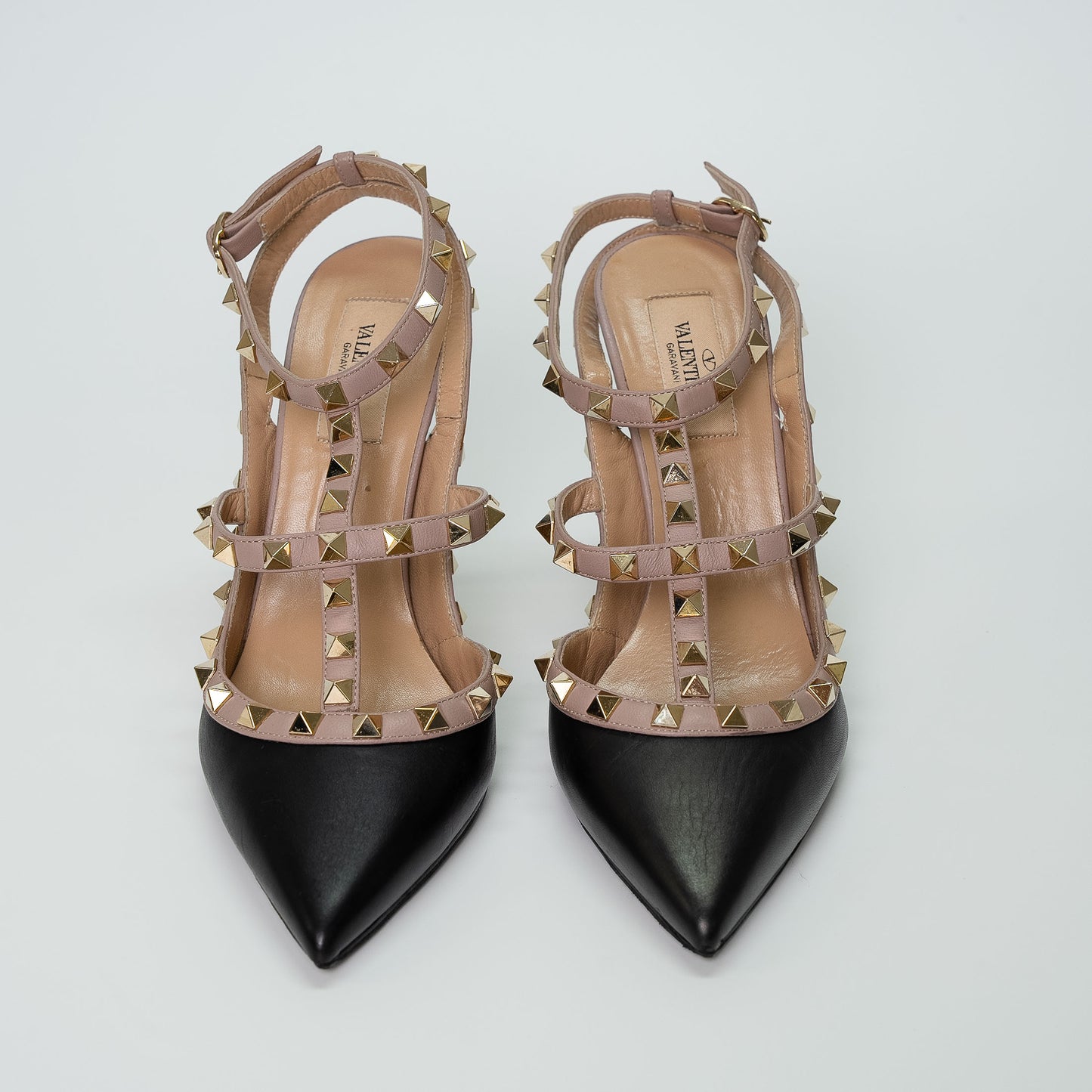 Valentino Garavani Rockstud Caged Pump Black & Poudre Leather