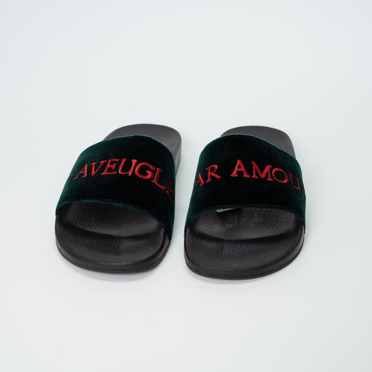 Gucci L’Aveugle Par Amour Green Velvet Slides