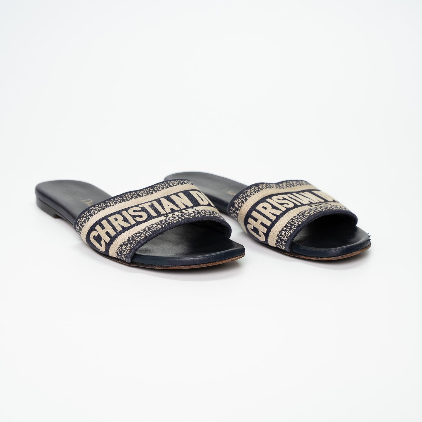 Christian Dior Deep Blue Embroidered Dway Sandals