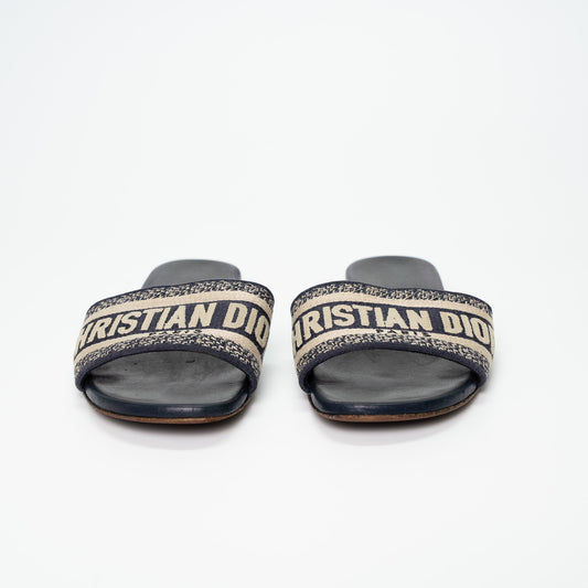 Christian Dior Deep Blue Embroidered Dway Sandals