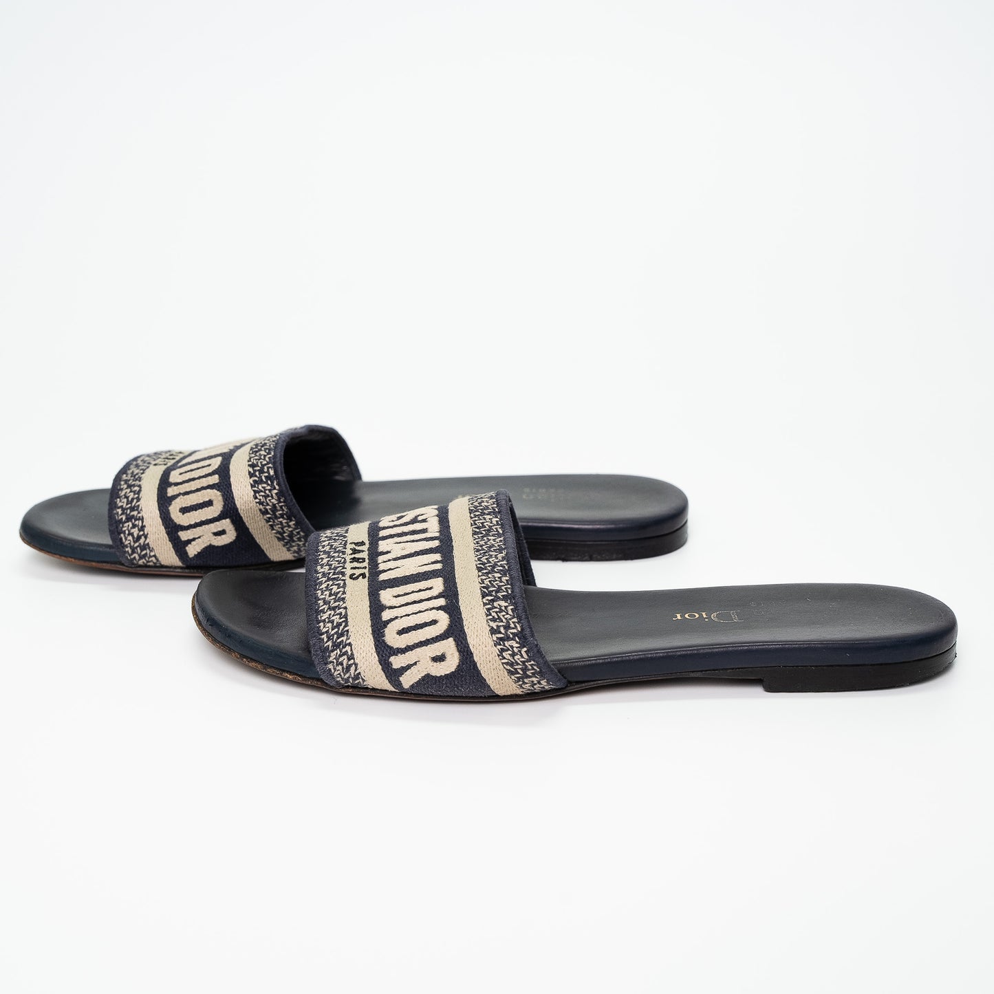 Christian Dior Deep Blue Embroidered Dway Sandals