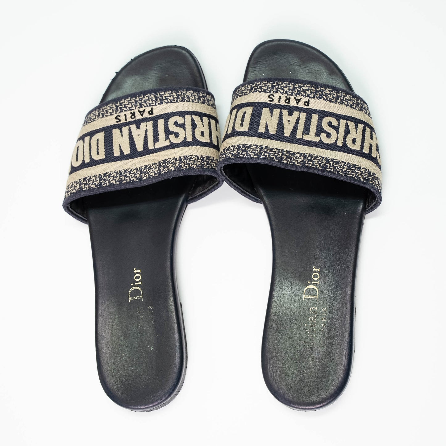 Christian Dior Deep Blue Embroidered Dway Sandals