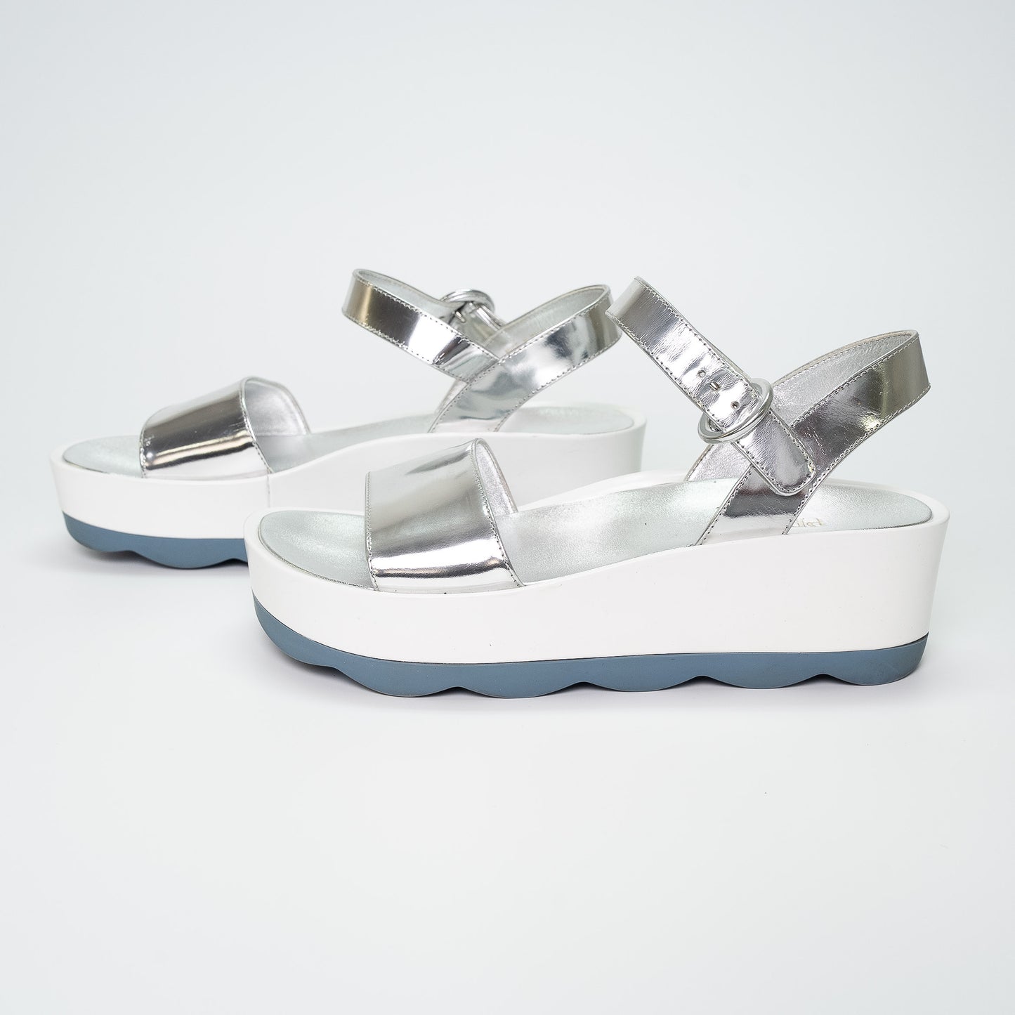 Prada Silver Metallic Leather Platform Sandals