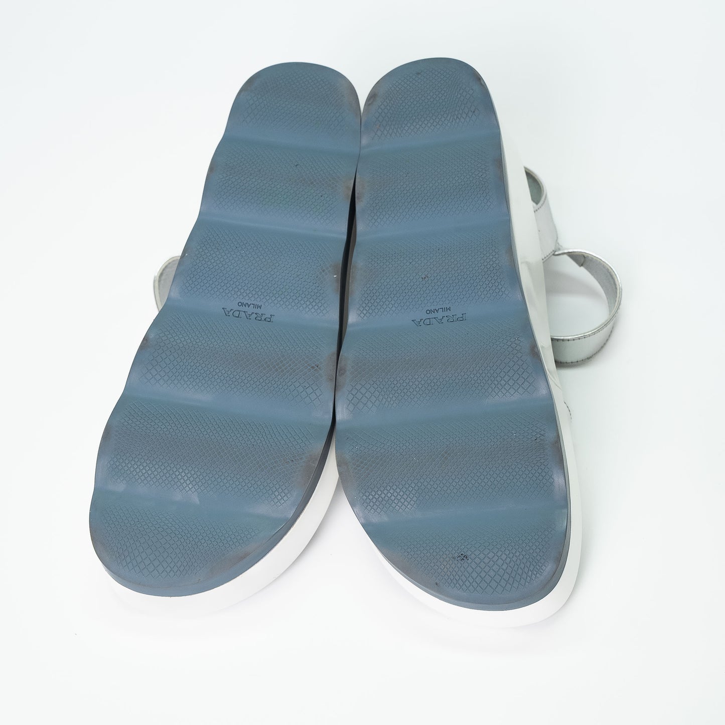 Prada Silver Metallic Leather Platform Sandals