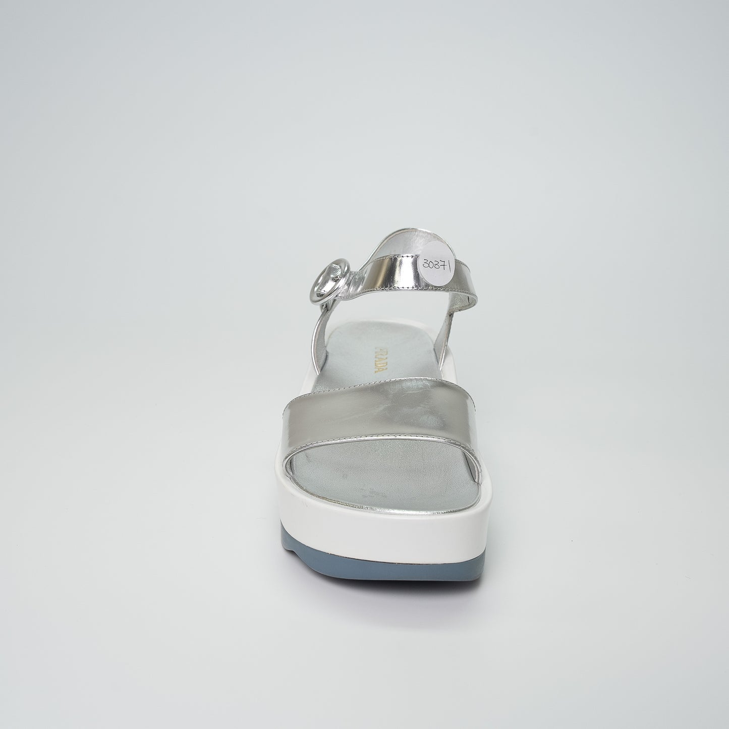 Prada Silver Metallic Leather Platform Sandals