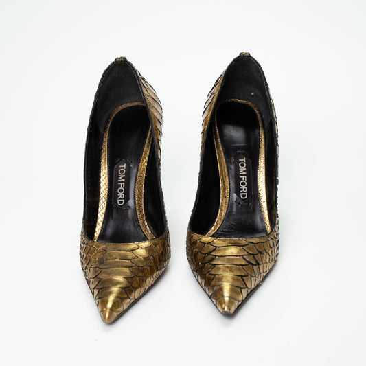 Tom Ford Gold Python Leather Stiletto Heels