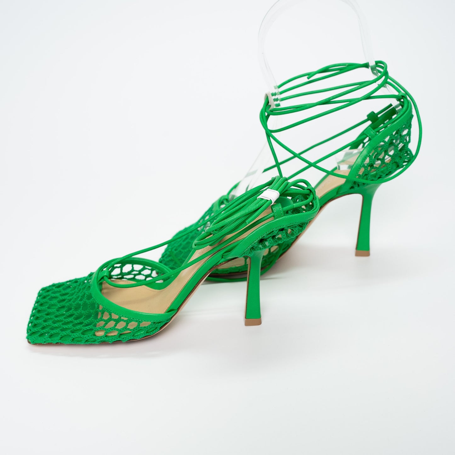 Bottega Veneta Green Mesh & Leather Ankle Strap Sandals