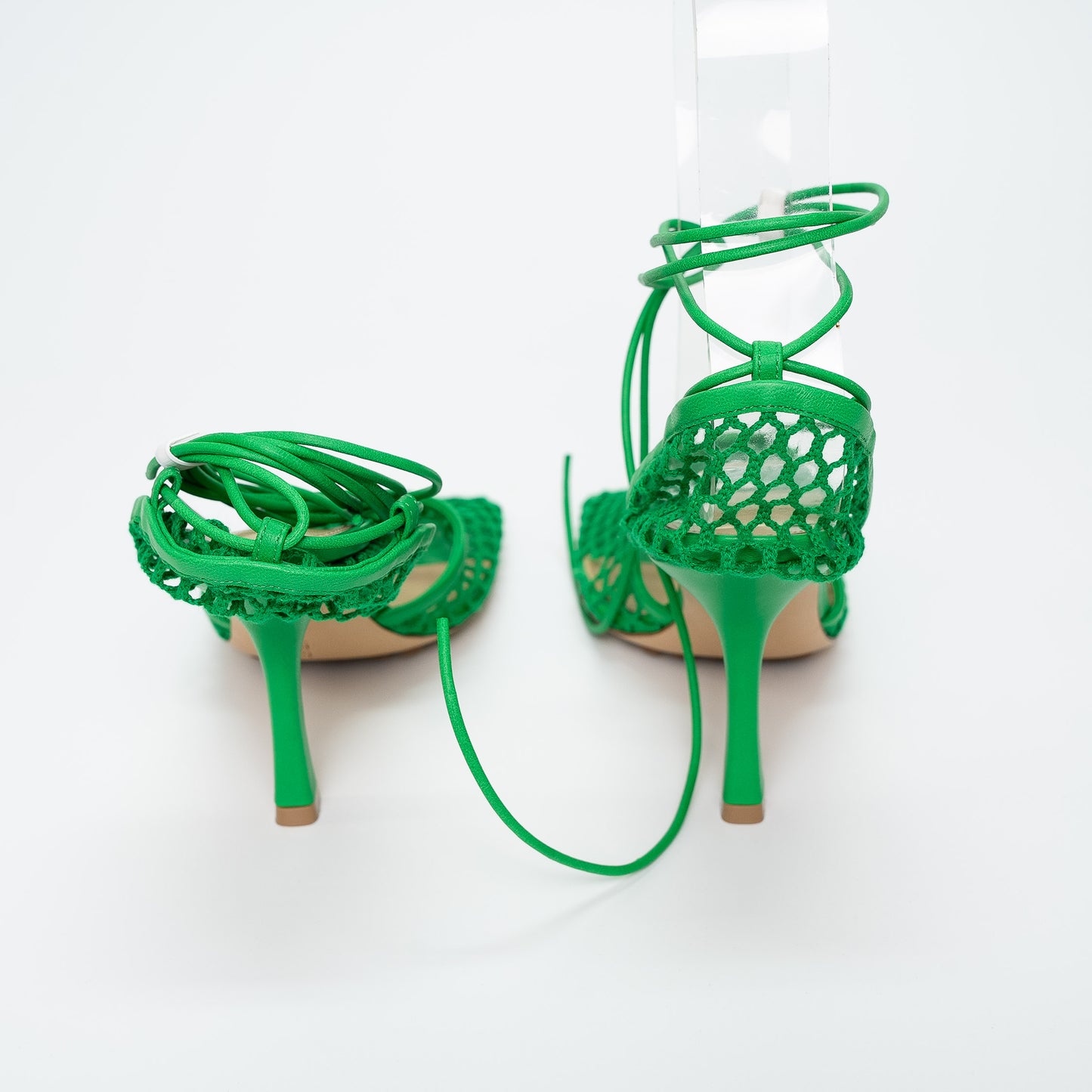 Bottega Veneta Green Mesh & Leather Ankle Strap Sandals