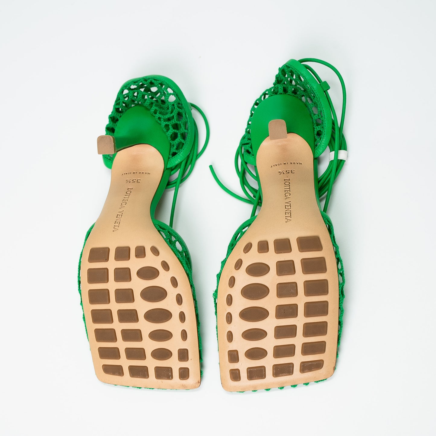 Bottega Veneta Green Mesh & Leather Ankle Strap Sandals