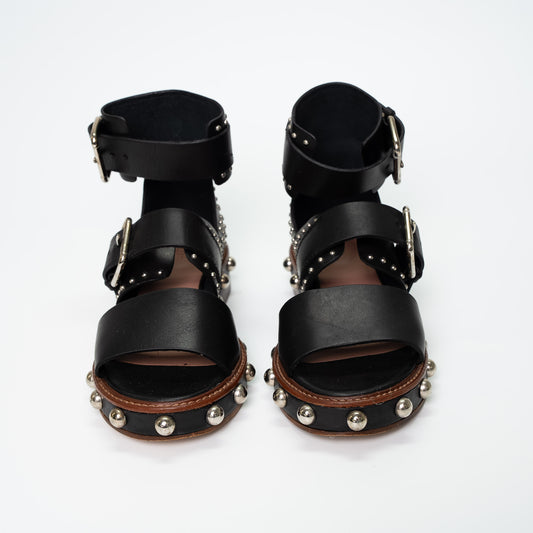 Valentino Garavani Black Leather Studded Sandals