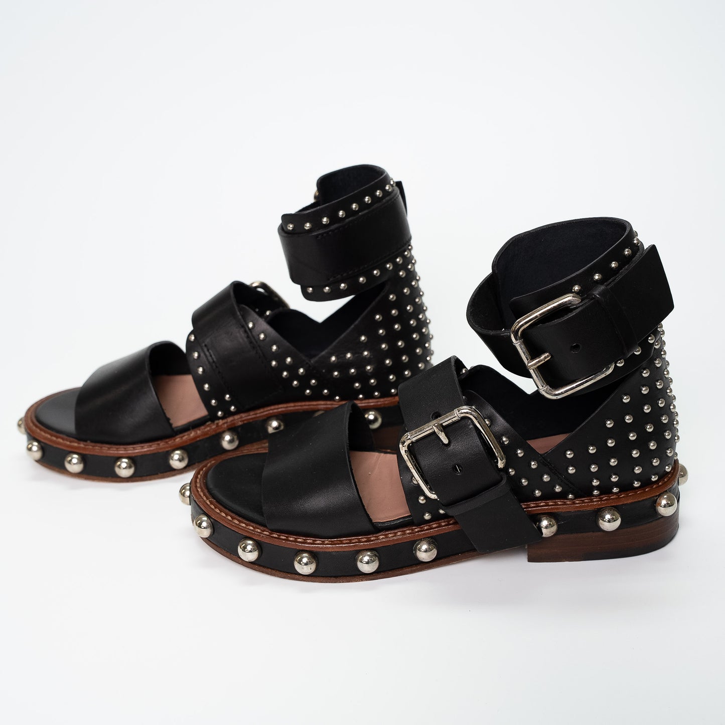 Valentino Garavani Black Leather Studded Sandals