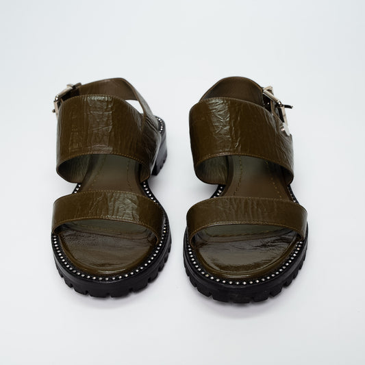 Christian Dior Olive Crinkled Leather Sandals