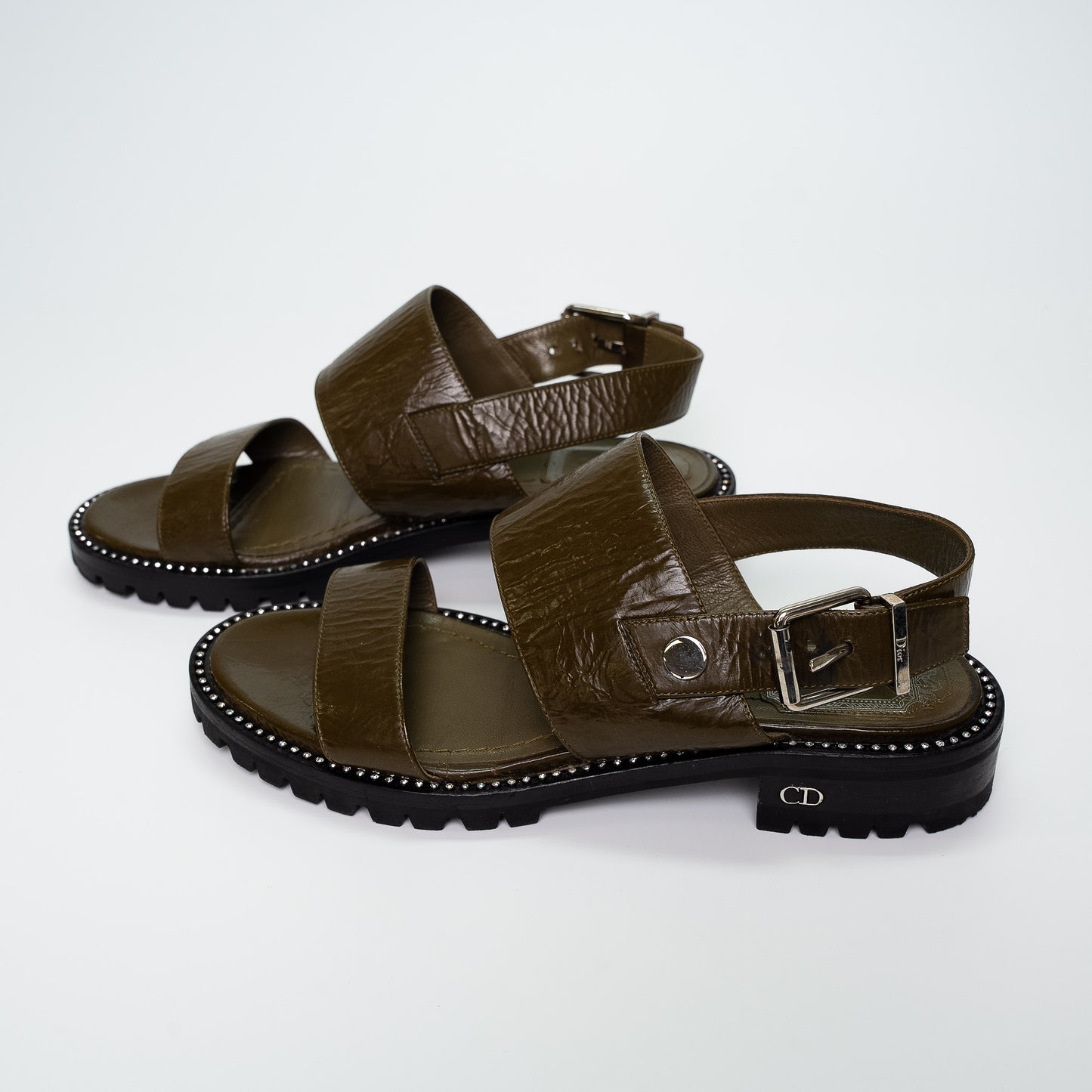 Christian Dior Olive Crinkled Leather Sandals