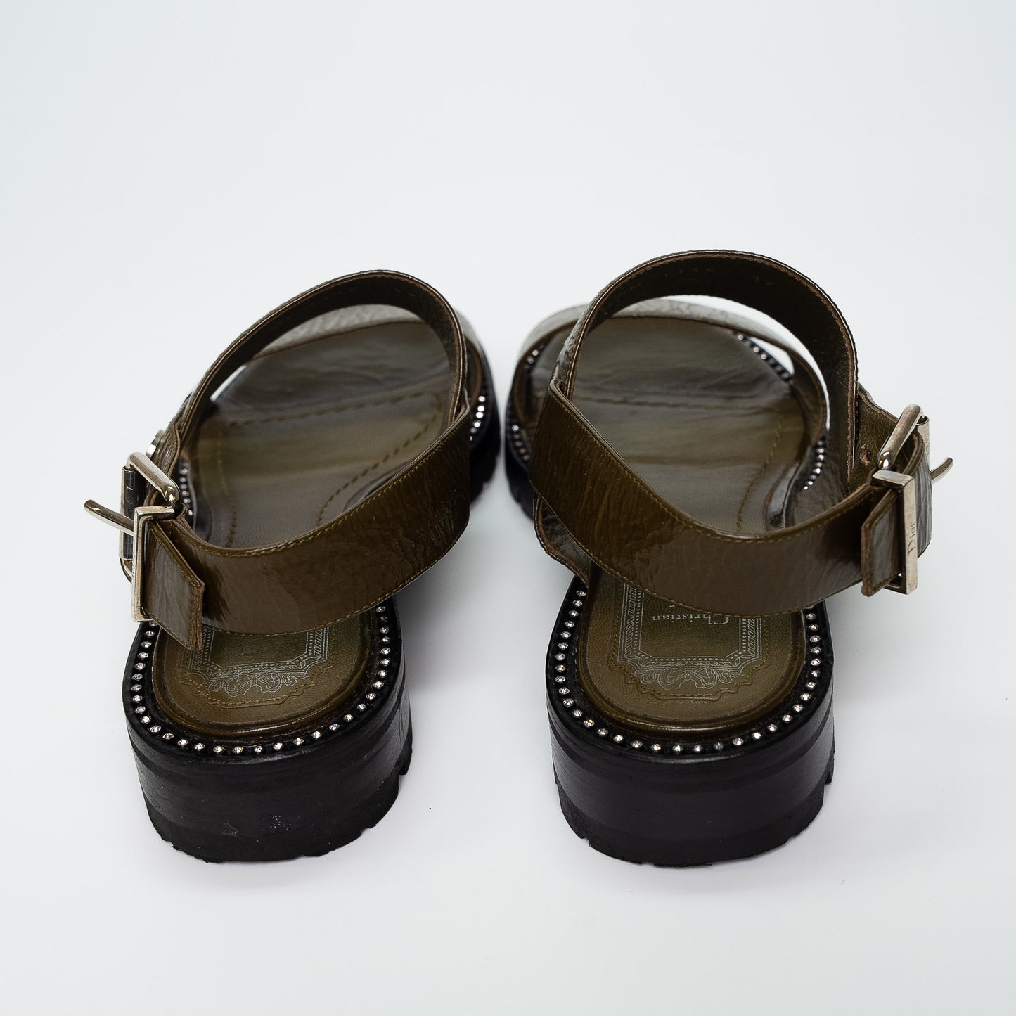 Christian Dior Olive Crinkled Leather Sandals