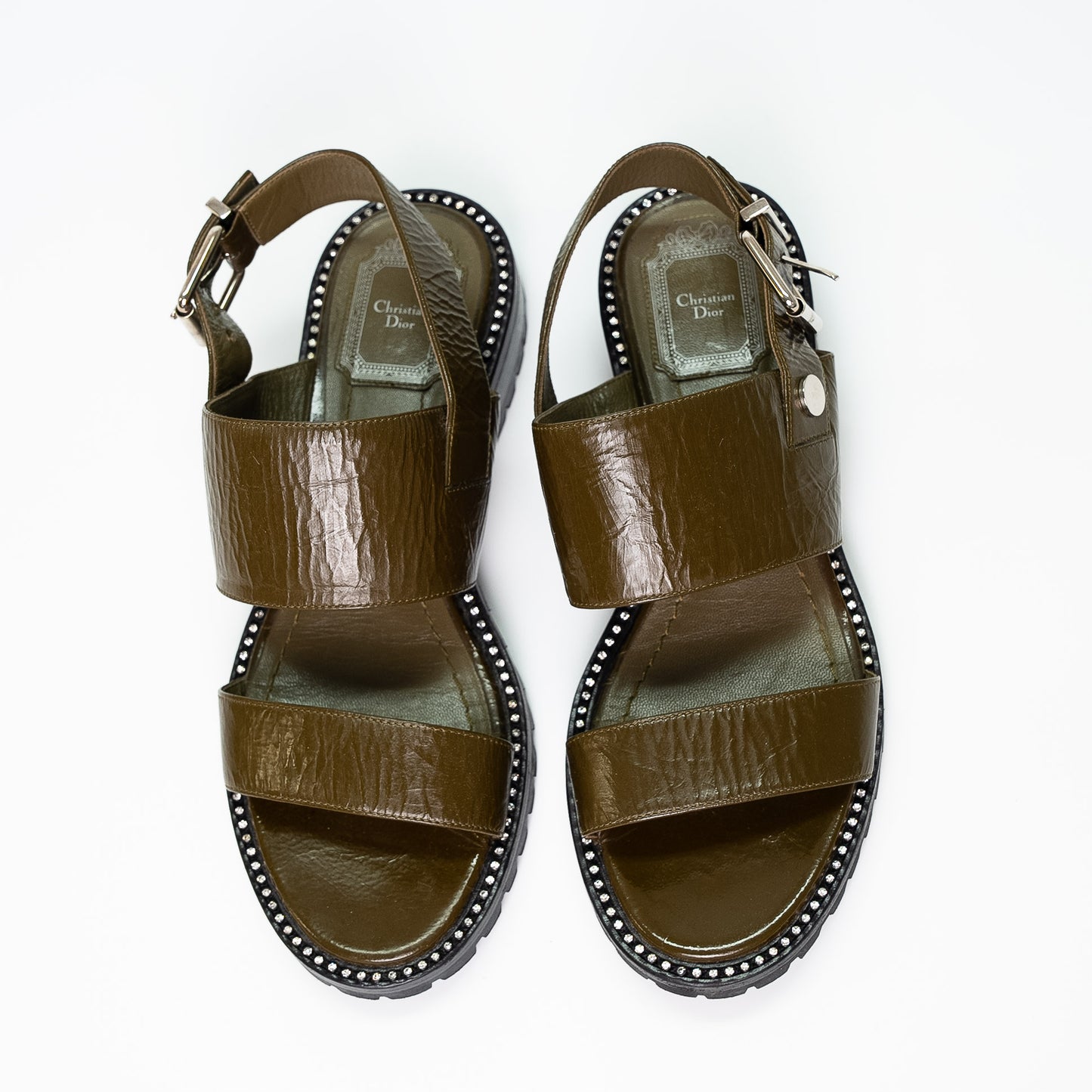 Christian Dior Olive Crinkled Leather Sandals