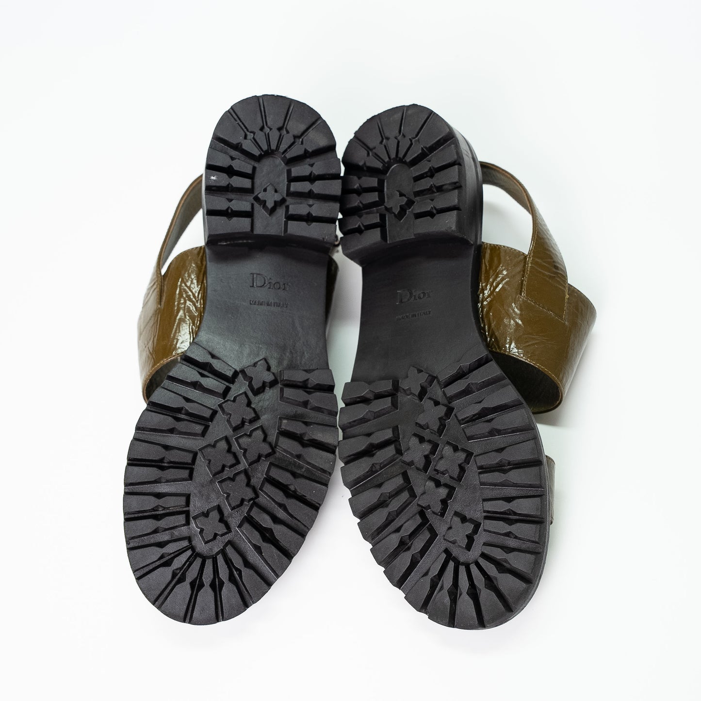 Christian Dior Olive Crinkled Leather Sandals