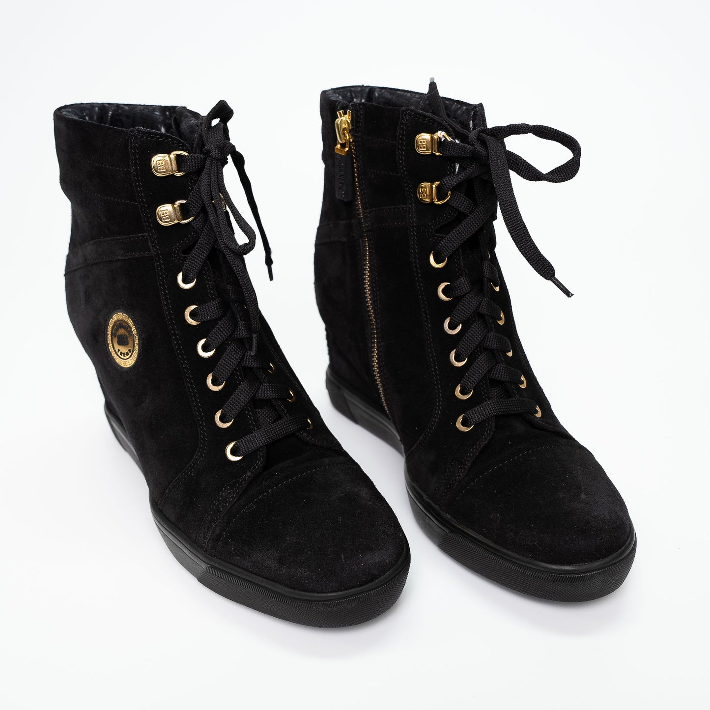 Baldinini Black Suede Leather Wedge Boots