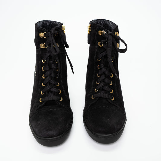 Baldinini Black Suede Leather Wedge Boots