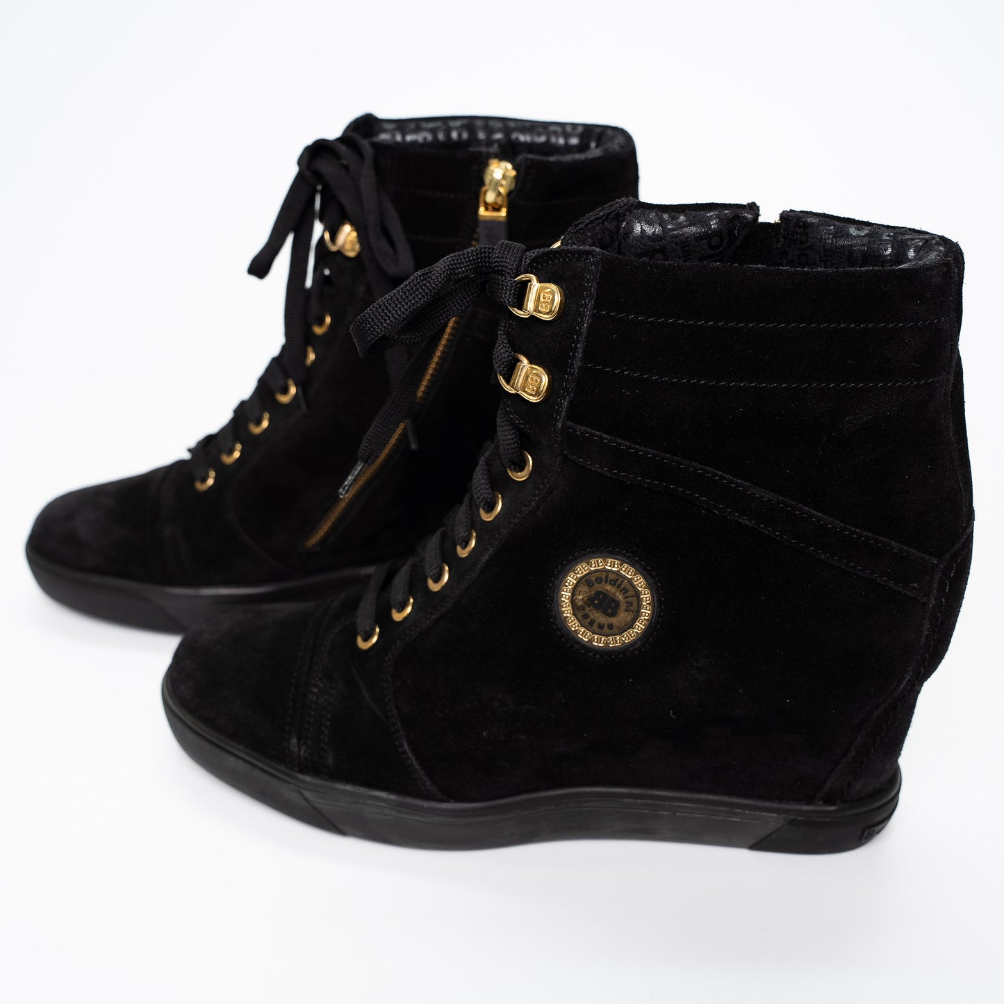 Baldinini Black Suede Leather Wedge Boots