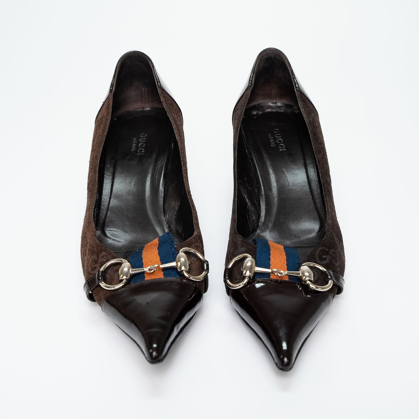 Gucci Brown Monogram Patent Trim Heels Shoes