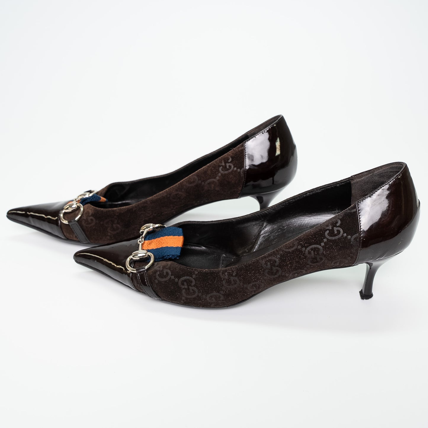 Gucci Brown Monogram Patent Trim Heels Shoes