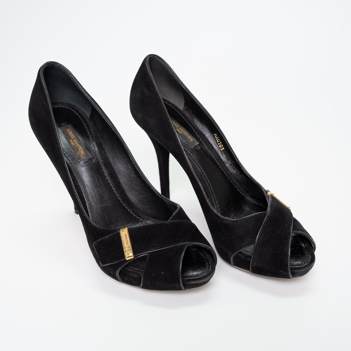 Louis Vuitton Black Suede Peep Toe Heels Shoes