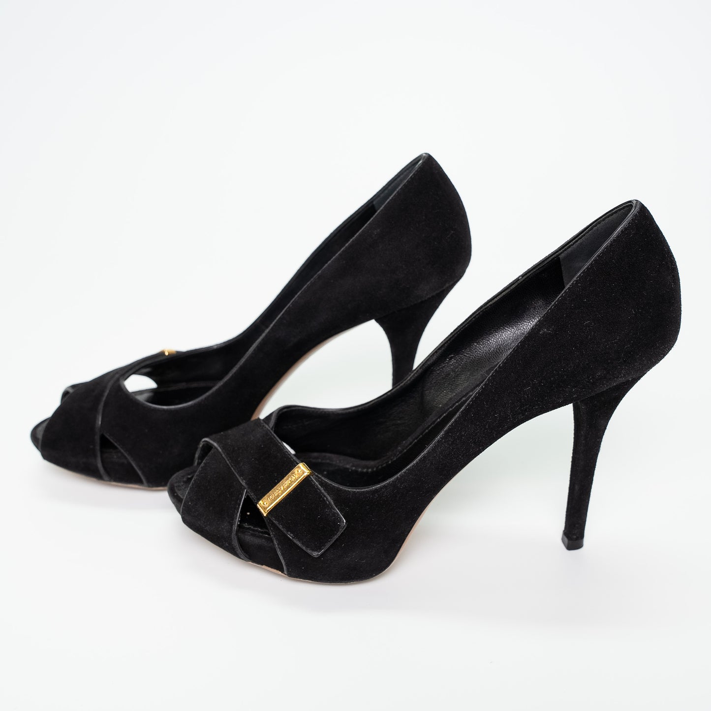 Louis Vuitton Black Suede Peep Toe Heels Shoes