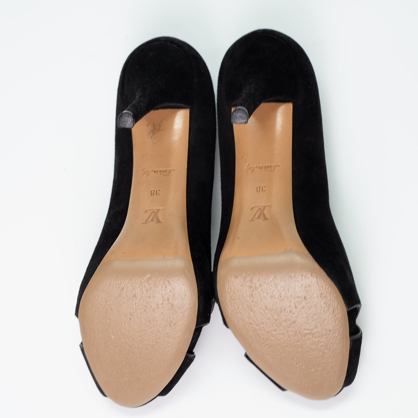 Louis Vuitton Black Suede Peep Toe Heels Shoes