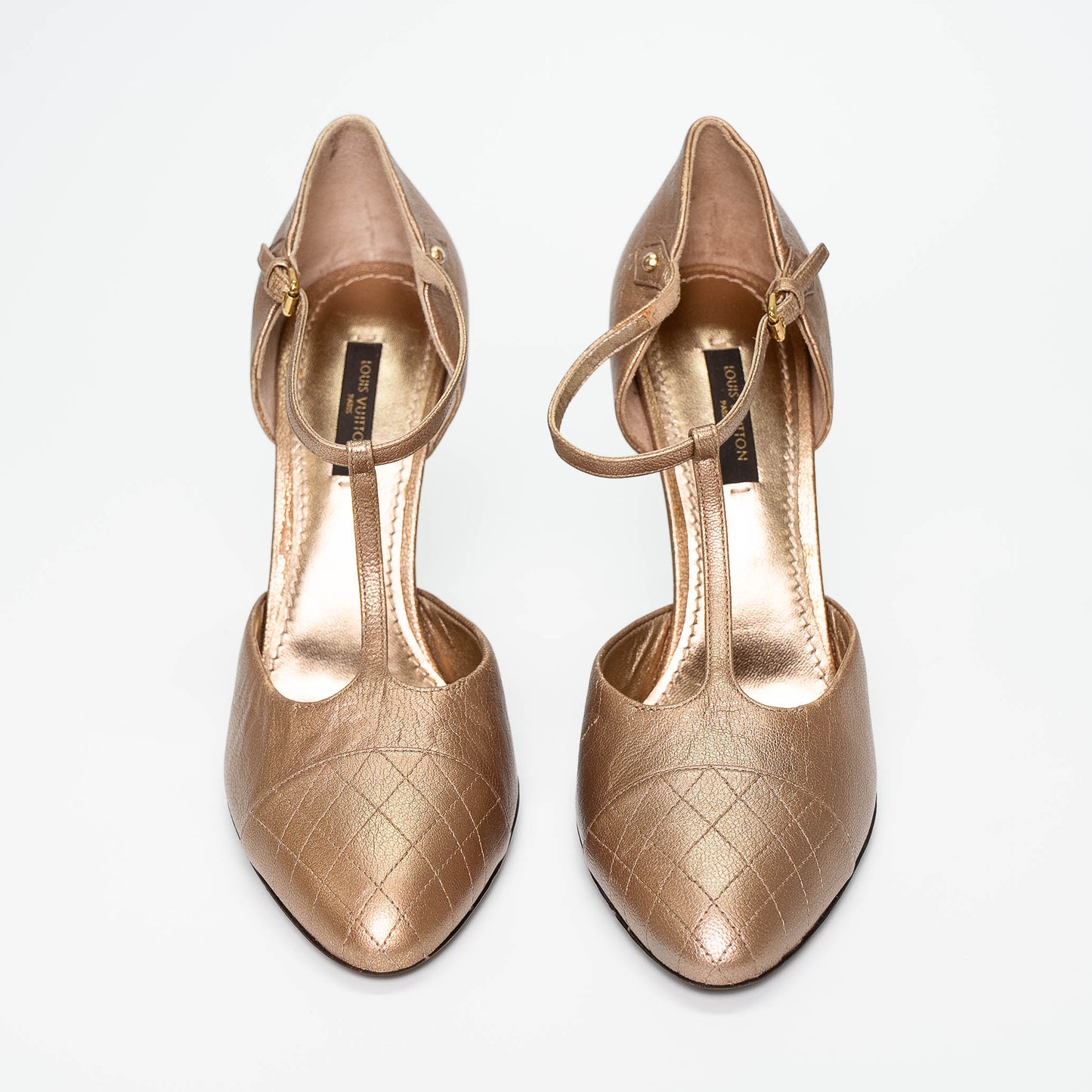 Louis Vuitton Bronze Leather Ankle Strap Heels Shoes